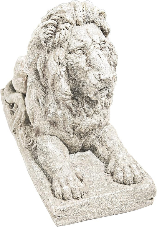 Lyndhurst Manor Lion Sentinel Statues Set of 2 - Antique Stone Resin Pair for Driveway, Gate, Entryway, Lawn, and Patio
