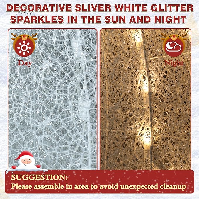 Silver-white glitter light fabric panel with small red bird and snowman hat