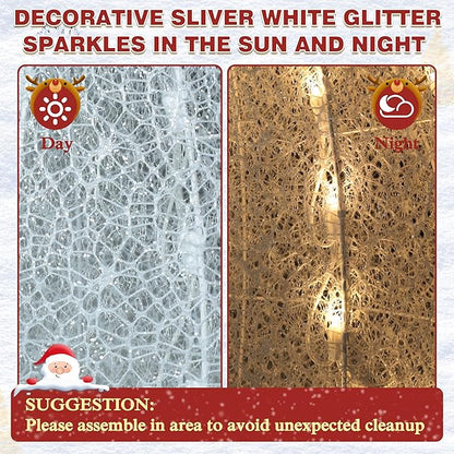 Silver-white glitter light fabric panel with small red bird and snowman hat