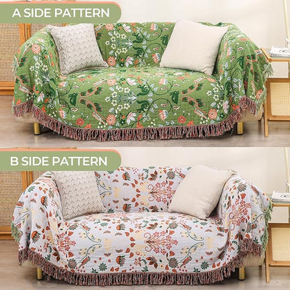 Light Green Squirrel Print Boho Cotton King Blanket – 90"x98" | 4-Layer Breathable 100% Cotton | OEKO-TEX GOTS GRS Certified Farmhouse Throw