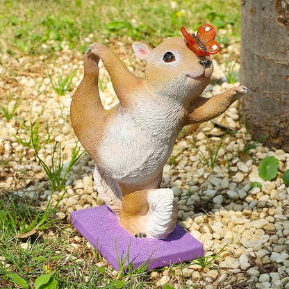 Solar Yoga Squirrel Garden Statue with Lighted Butterfly - IP44 Resin Outdoor Decor