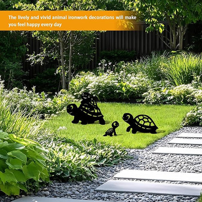 3-Pack Turtle Metal Garden Stakes - Weather-Resistant Yard and Patio Decor