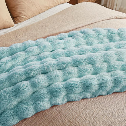Blue Faux Fur Queen Blanket – 90"x90" | 750GSM Wavy Bubble Texture | Bold Sophisticated Plush Throw for Bed, Sofa & Chaise Lounge