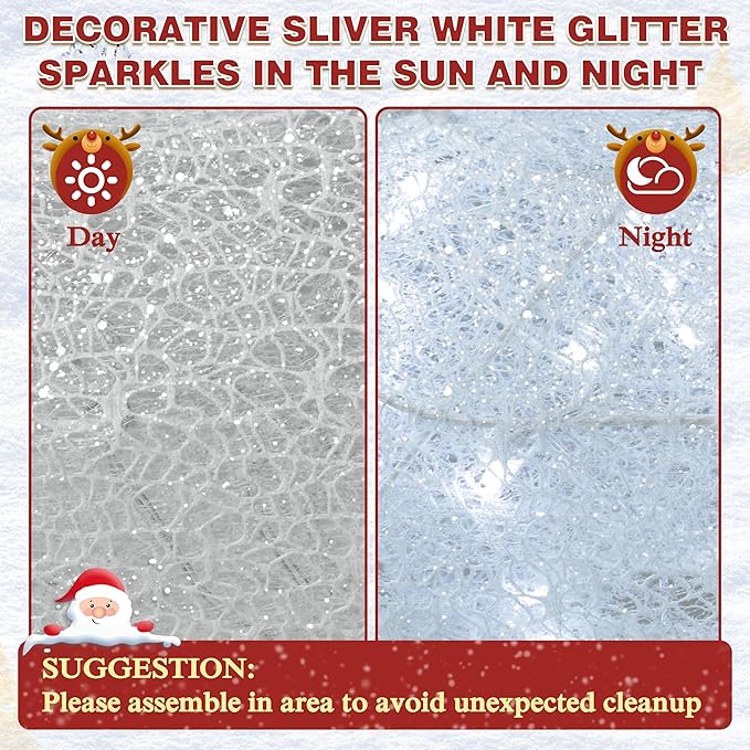 Decorative silver-white glitter sparkle panel for Christmas decoration, day and night