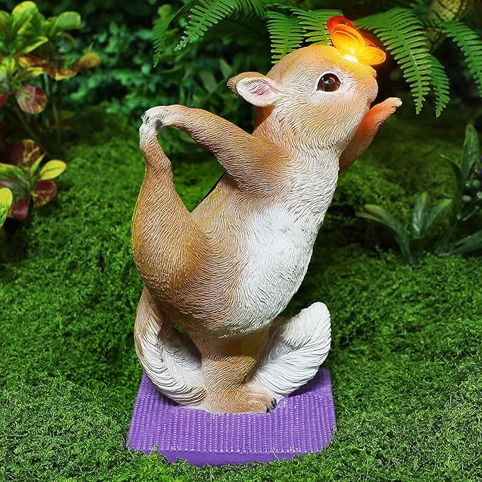 Solar Yoga Squirrel Garden Statue with Lighted Butterfly - IP44 Resin Outdoor Decor