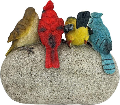 Birdy Welcome Garden Stone Statue with 4 Birds - Indoor and Outdoor Entryway Decor