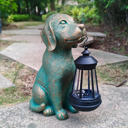 Solar Dog Garden Statue Holding Lantern - Hand-Painted UV-Resistant Resin Outdoor Decor Gift