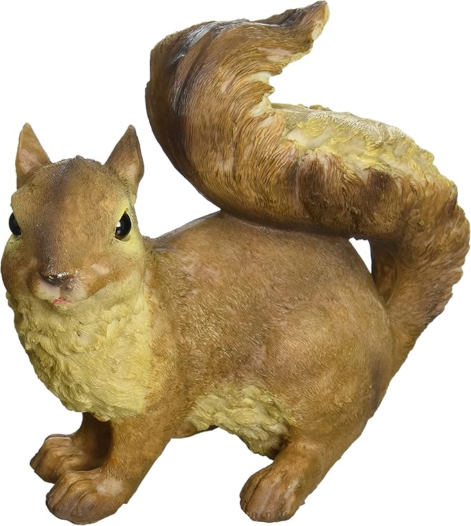 Design Toscano squirrel garden statue with a bushy raised tail and brown and cream finish