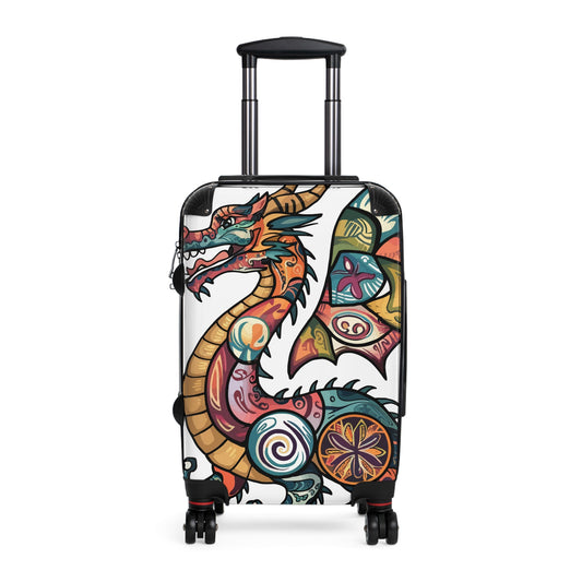 Dragon Tattoo Suitcase - Colourful Asian Dragon Hard Shell Carry-On Luggage with 360 Wheels, Dragon Travel Gift in Small Medium Large