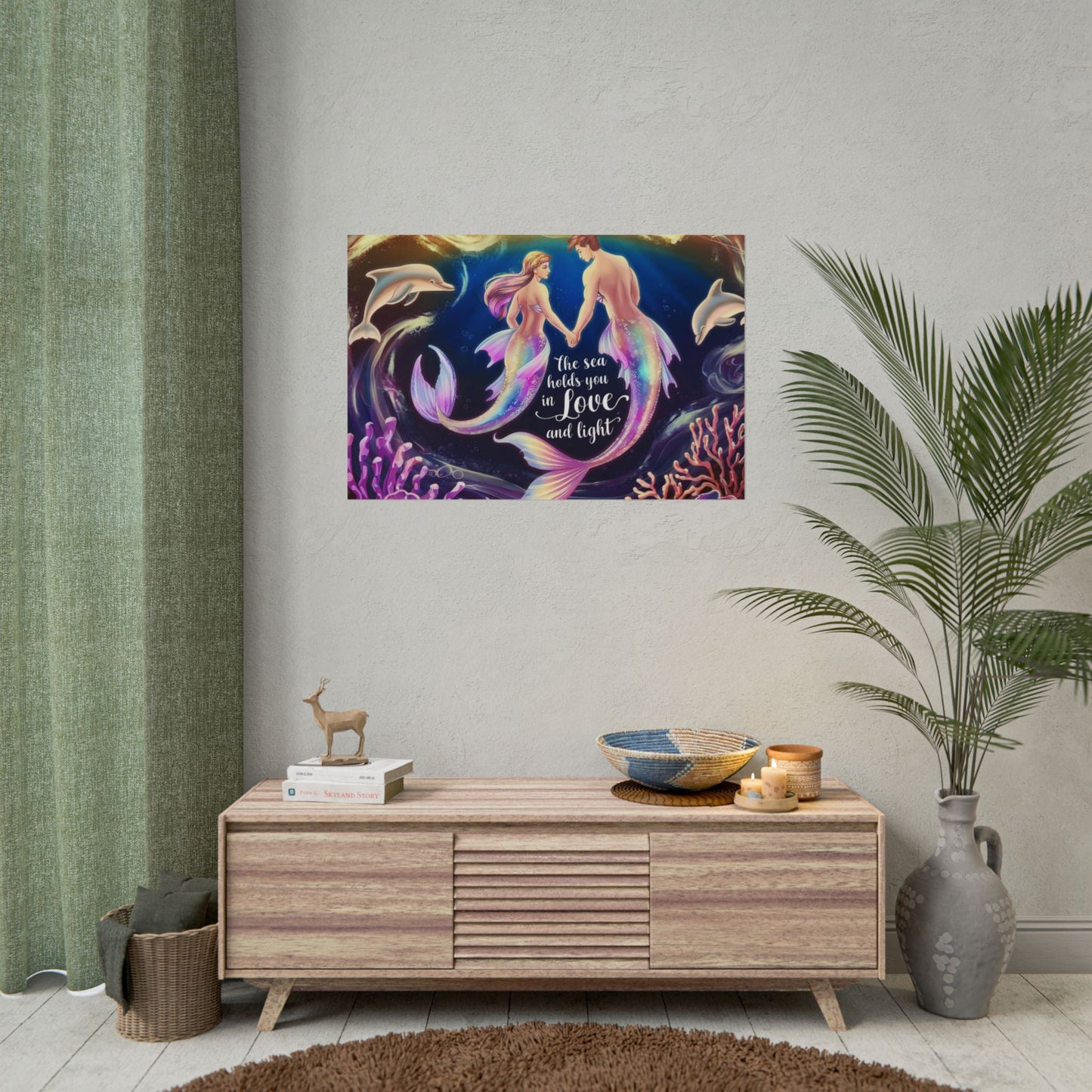Mermaid Lovers Rolled Poster – The Sea Holds You in Love and Light | Giclée Print | Fine Art, Semi Glossy or Matte | 19 Sizes | Mermaid Couple Wall Art