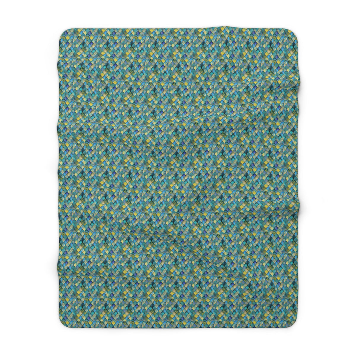 Mermaid Scale Sherpa Fleece Blanket – All-Over Teal & Ocean Scale Print | Plush Sherpa Back | 50” × 60” & 60” × 80” | Mermaid Gift