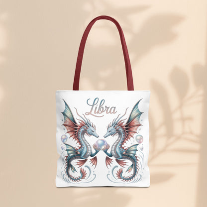 Libra Zodiac Tote Bag with Dragon Art - Libra Birthday Gift for Astrology Lovers, 3 Sizes, 5 Handle Colours