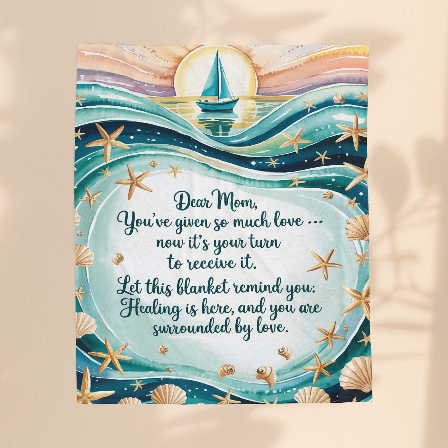 Mom Healing & Love Velveteen Plush Blanket – You’ve Given So Much, Now It’s Your Turn | Word Cloud Teal Throw | 3 Sizes | Comforting Mother’s Day Gift