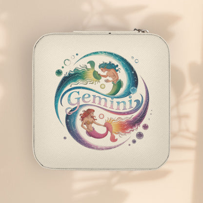 Gemini Zodiac Jewelry Travel Case — Compact Organizer for Rings, Earrings & Necklaces