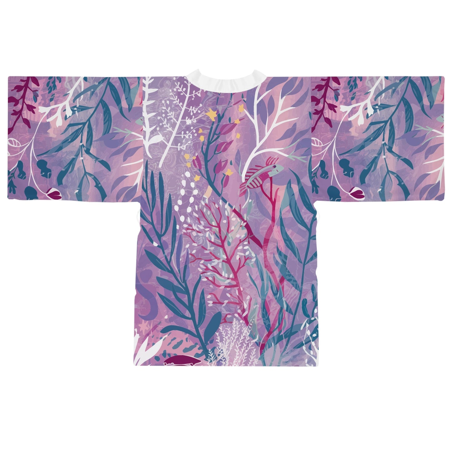 Ocean Scene Kimono - Lightweight Ocean-Inspired Wrap Robe and Beach Cover-Up with Belted Open Front, XS to 2XL