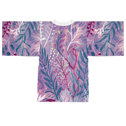 Ocean Scene Kimono - Lightweight Ocean-Inspired Wrap Robe and Beach Cover-Up with Belted Open Front, XS to 2XL