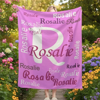 Your Letter and Name - Personalized Name Blanket: Pink & White Flannel Fleece Throw - Dream Dragons