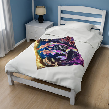 Mermaid Love Velveteen Plush Blanket – Romantic Mermaid Couple with Dolphins ‘The Sea Holds You in Love and Light’ | 3 Sizes | Ocean Fantasy Art Throw