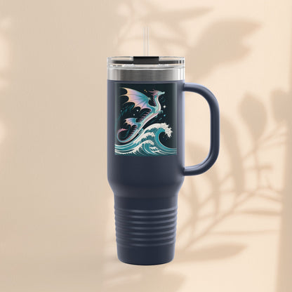 Fantasy-Inspired Insulated Travel Mug, 40oz - Perfect for Adventurers, Dragon and Ocean Lovers, Gift for Birthdays, Travel, and More