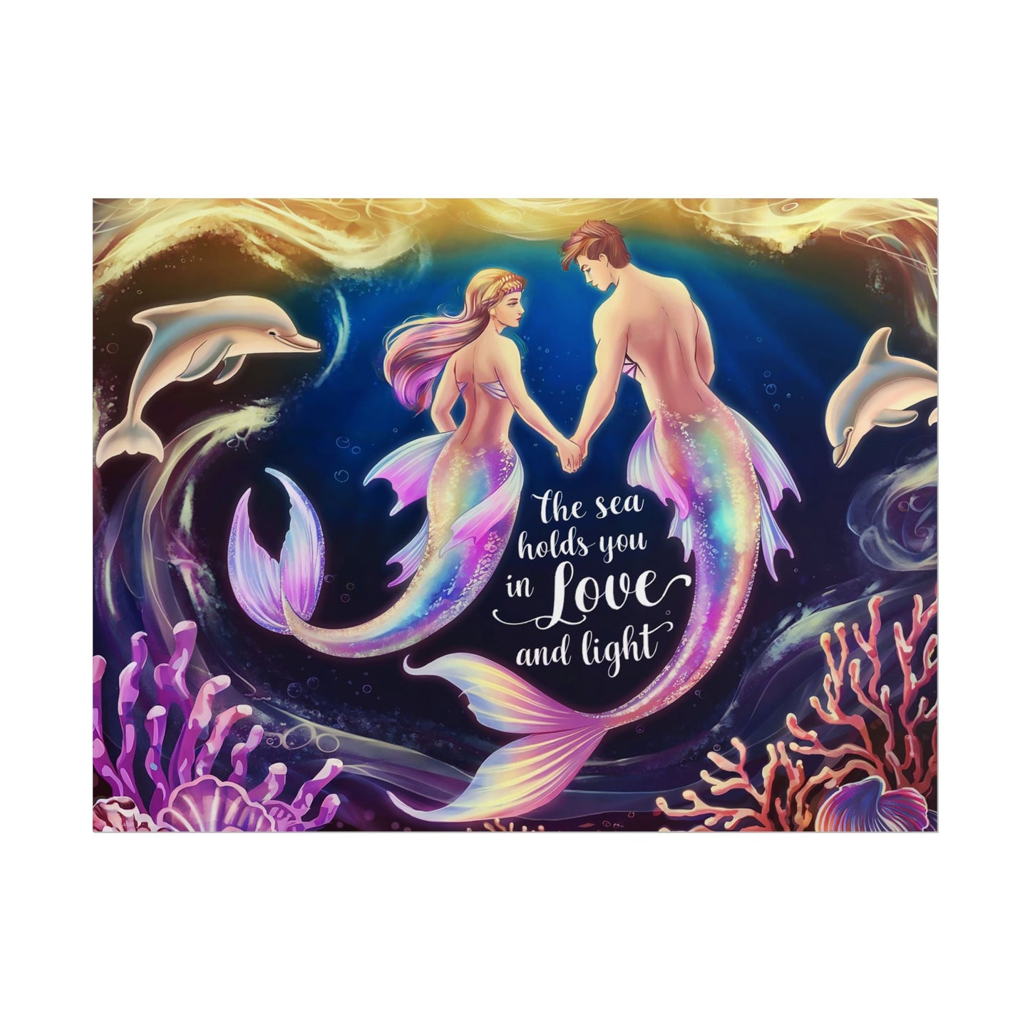 Mermaid Lovers Rolled Poster – The Sea Holds You in Love and Light | Giclée Print | Fine Art, Semi Glossy or Matte | 19 Sizes | Mermaid Couple Wall Art