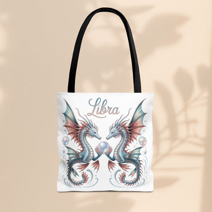 Libra Zodiac Tote Bag with Dragon Art - Libra Birthday Gift for Astrology Lovers, 3 Sizes, 5 Handle Colours