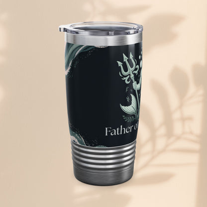 Father of the Groom Merman Tumbler – Poseidon Trident Ocean Wedding Gift | 20oz Insulated Stainless Steel | Black White or Steel | Beach Nautical Bridal Party