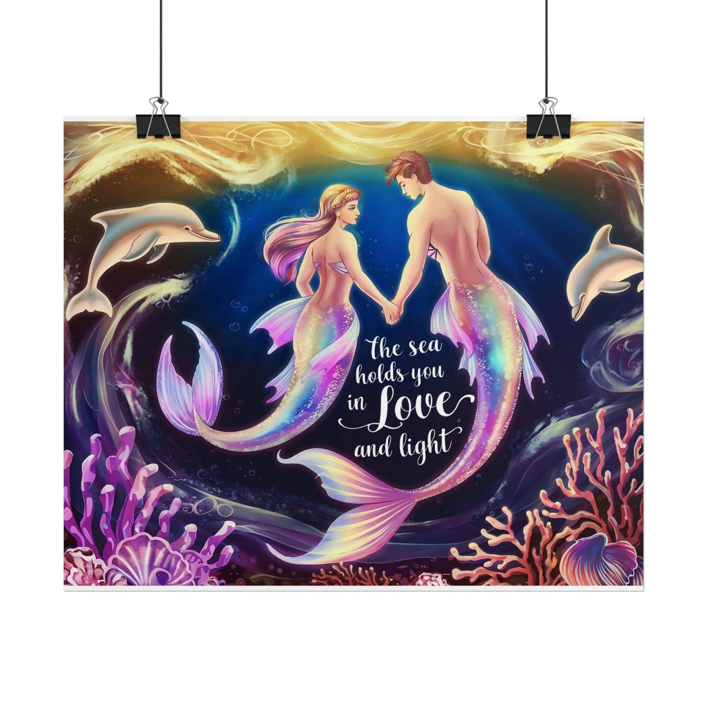 Mermaid Lovers Rolled Poster – The Sea Holds You in Love and Light | Giclée Print | Fine Art, Semi Glossy or Matte | 19 Sizes | Mermaid Couple Wall Art