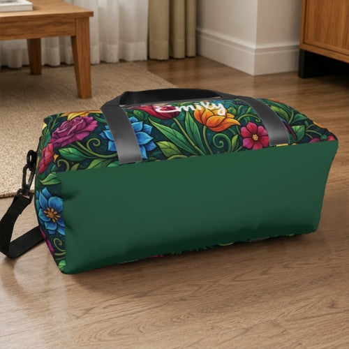 Personalized Hummingbird Floral Duffel Bag with Custom Name – Travel, Gym & Weekend Bag