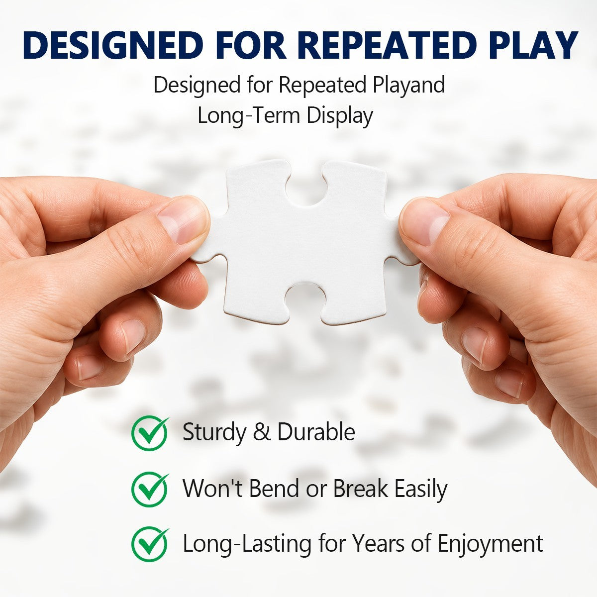 Hands holding interlocking jigsaw pieces, designed for repeated play