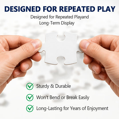 Hands holding interlocking jigsaw pieces, designed for repeated play
