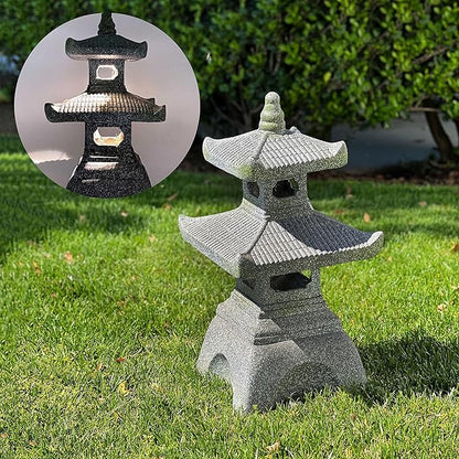 2-Tier Pagoda Solar Garden Statue with LED Light - 26-Inch Zen Outdoor Decor