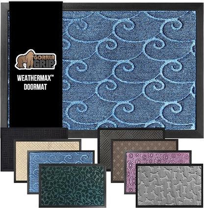 Ocean Blue Waves Large Doormat – 47"x35" | 100% Waterproof All-Season WeatherMax | Natural Rubber Backing | Easy Clean Indoor Outdoor Mat