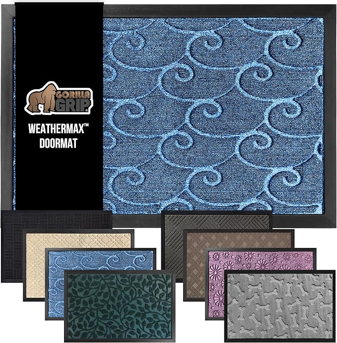Ocean Blue Waves Doormat – 17"x29" | 100% Waterproof All-Season WeatherMax | Natural Rubber Backing | Easy Clean Indoor Outdoor Mat