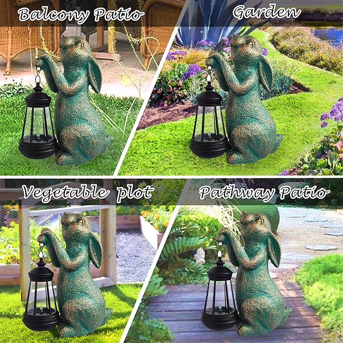 Solar Rabbit Garden Statue Holding Lantern - Resin Outdoor Decor with Warm Welcoming Glow
