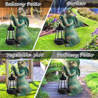Solar Rabbit Garden Statue Holding Lantern - Resin Outdoor Decor with Warm Welcoming Glow