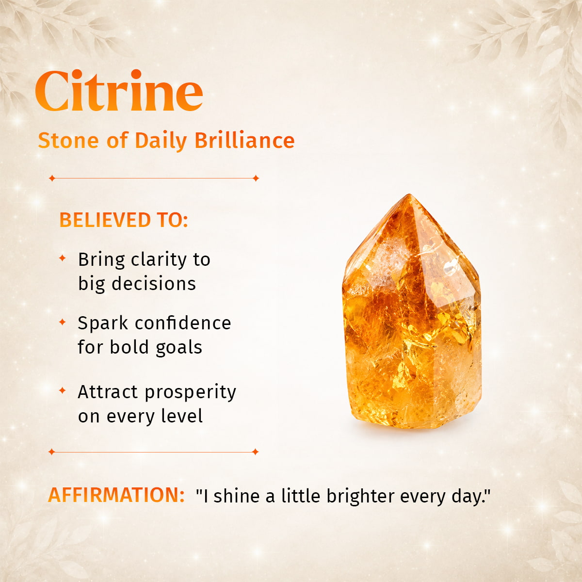Citrine bracelet featuring round amber beads and a pointed citrine crystal centerpiece