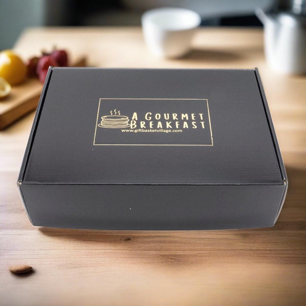 Breakfast gift box, black with gold logo label on the lid