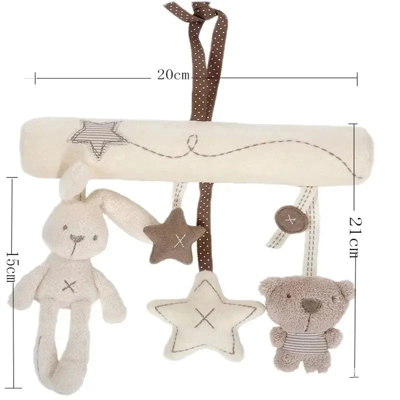 Baby Stroller Hanging Toy – Plush Rabbit, Bear & Star Set with Spiral Cord & Clip | Crib, Car Seat & Pram Mobile | Newborn Baby Shower Gift