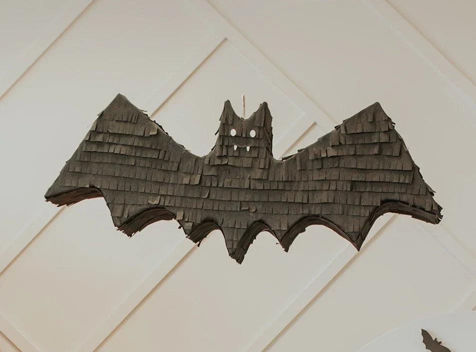 Handmade bat piñata candy holder, dark gray with layered paper wings