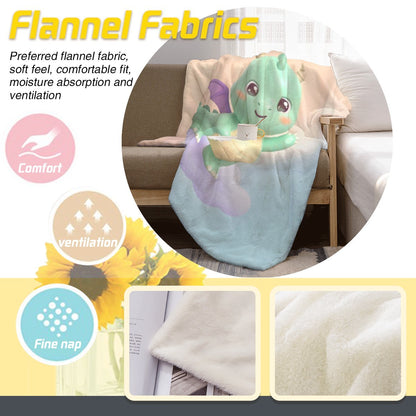 Flannel blanket close-up showing soft texture and green dragon character