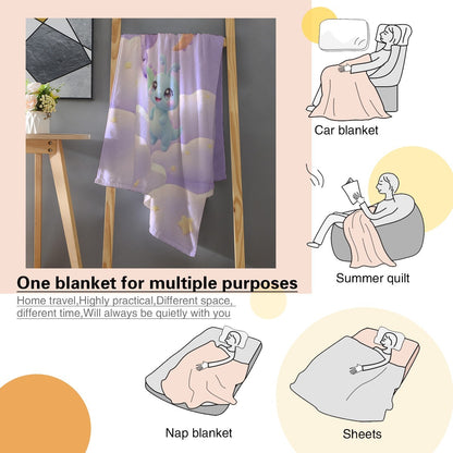 Purple dragon-themed blanket with 'JOSEPH' text, shown hanging like a quilt