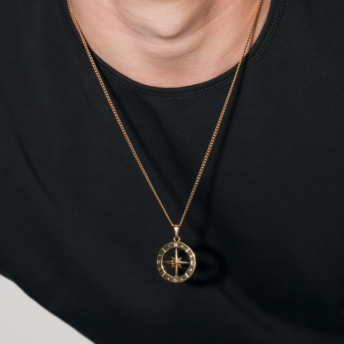 Large Compass Pendant Necklace | 25 mm North Star, 20-Inch Chain