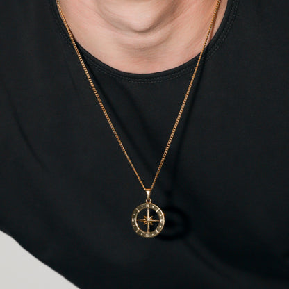 Large Compass Pendant Necklace | 25 mm North Star, 20-Inch Chain