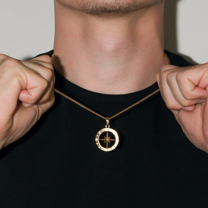 Large Compass Pendant Necklace | 25 mm North Star, 20-Inch Chain