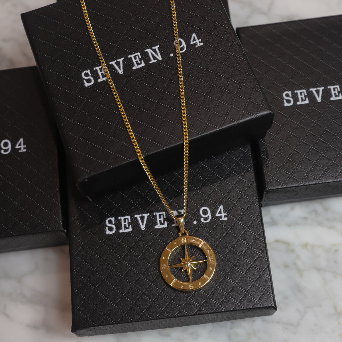 Large Compass Pendant Necklace | 25 mm North Star, 20-Inch Chain