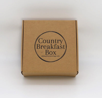 Breakfast gift box kraft with circular logo reading 'Country Breakfast Box'