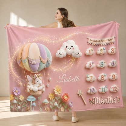 Personalized Baby Milestone Unicorn Blanket with Name | Monthly Photo Keepsake | Custom Unicorn Baby Gift