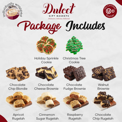 Dulcet gift basket package includes holiday cookies and brownie assortment