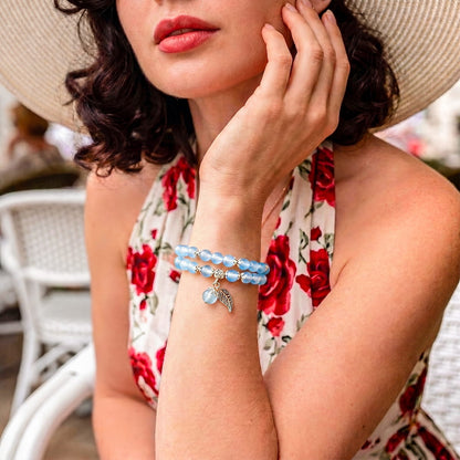 The Elegant Calming Bracelet – Chalcedony Double-Wrap Bracelet with Leaf Charm