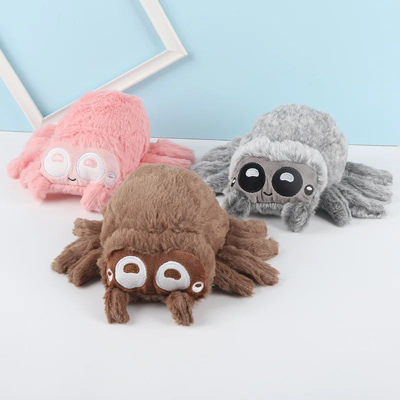 Kawaii Cute Spider Plushie – Soft Stuffed Spider Toy | Brown, Grey & Pink | 11x17cm